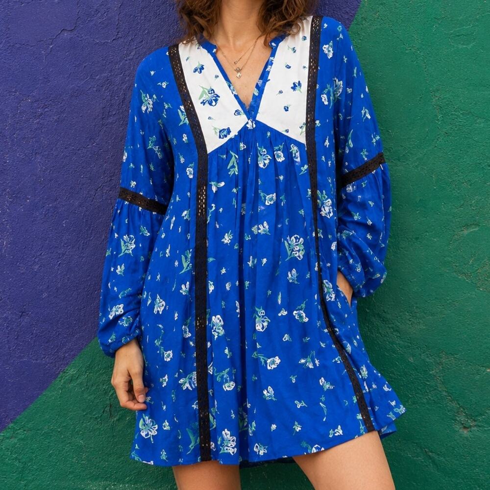 Matilda Jane Cobalt Blue Floral Lace Babydoll Dress S Whimsygoth Cottagecore